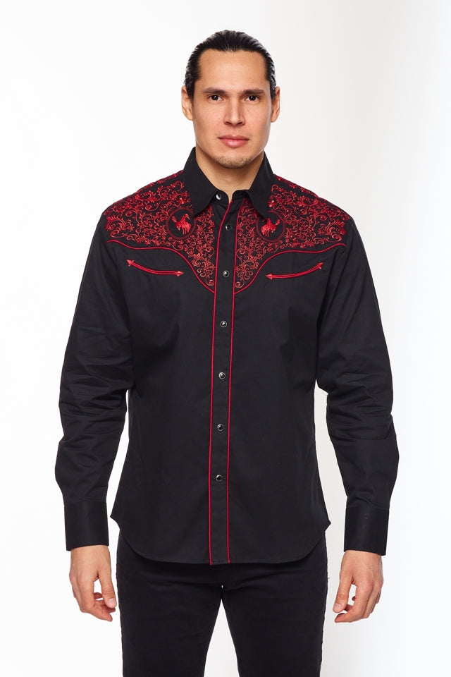 Men's Western Cowboy Embroidery Shirt-PS500L-560 - Rodeo Clothing wholesale 