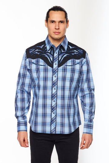 Men's Western Cowboy Embroidery Shirt-PS500L-555 - Rodeo Clothing wholesale 