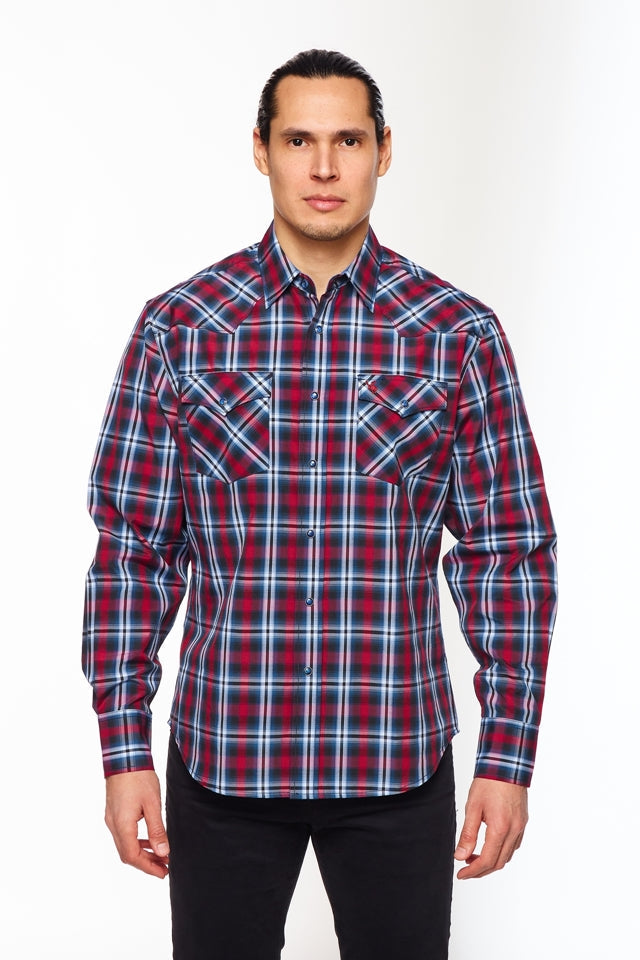 Men's Western Long Sleeve Pearl Snap Plaid Shirt-PS400-490 - Rodeo Clothing wholesale 