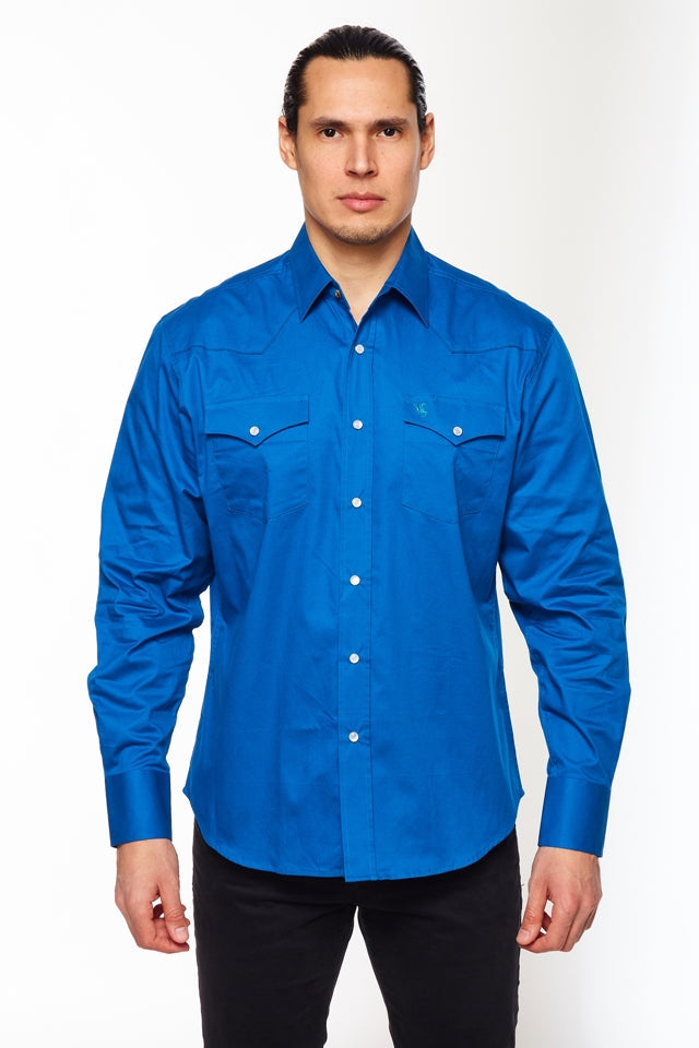 Men's Western Solid Twill Shirt-AC108L-ROYAL - Rodeo Clothing wholesale 