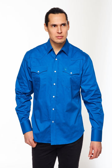 Men's Western Solid Twill Shirt-AC108L-ROYAL - Rodeo Clothing wholesale 
