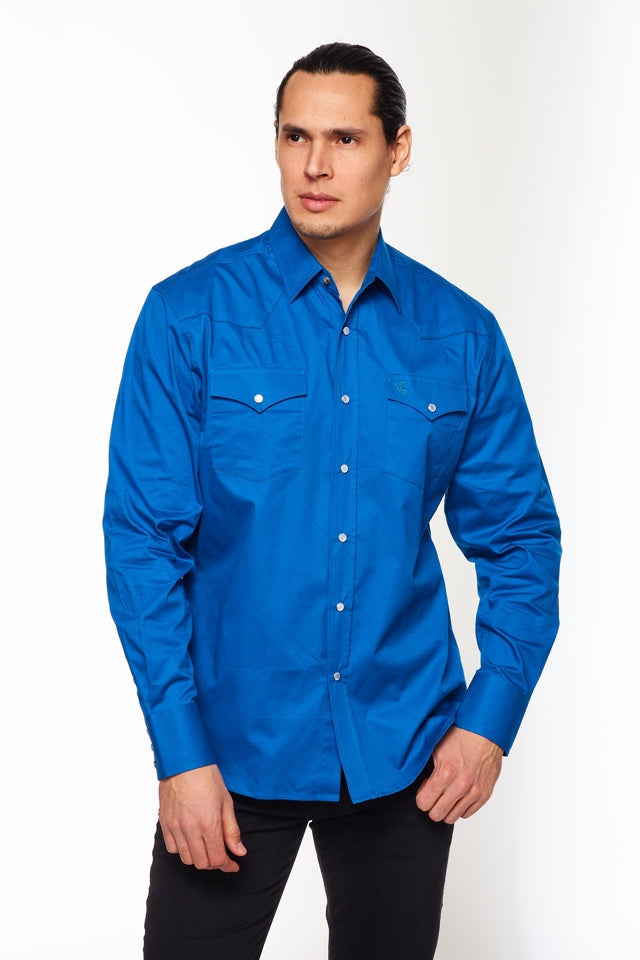 Men's Western Solid Twill Shirt-AC108L-ROYAL - Rodeo Clothing wholesale 