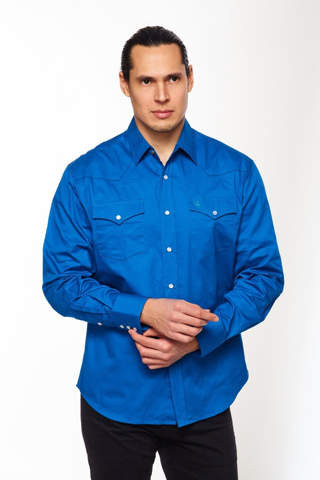 Men's Western Solid Twill Shirt-AC108L-ROYAL - Rodeo Clothing wholesale 