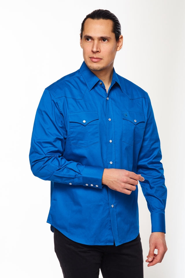 Men's Western Solid Twill Shirt-AC108L-ROYAL - Rodeo Clothing wholesale 