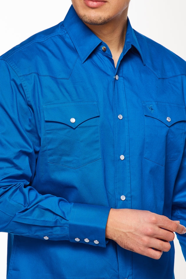 Men's Western Solid Twill Shirt-AC108L-ROYAL - Rodeo Clothing wholesale 