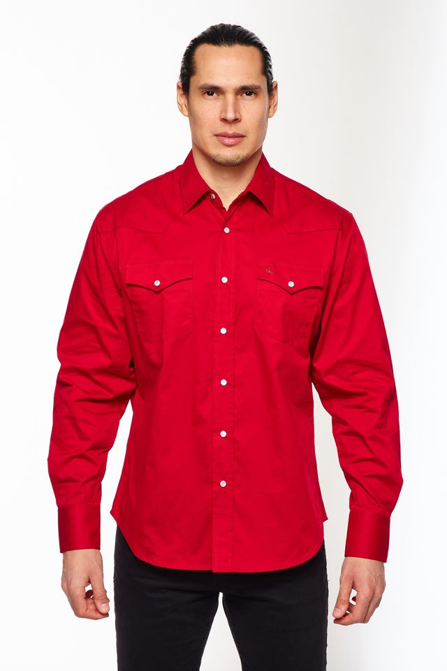 Men's Western Solid Twill Shirt-AC108L-RED - Rodeo Clothing wholesale 