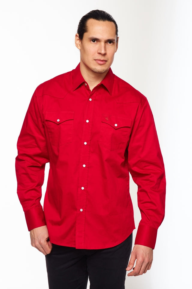Men's Western Solid Twill Shirt-AC108L-RED - Rodeo Clothing wholesale 