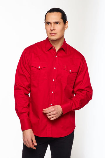 Men's Western Solid Twill Shirt-AC108L-RED - Rodeo Clothing wholesale 