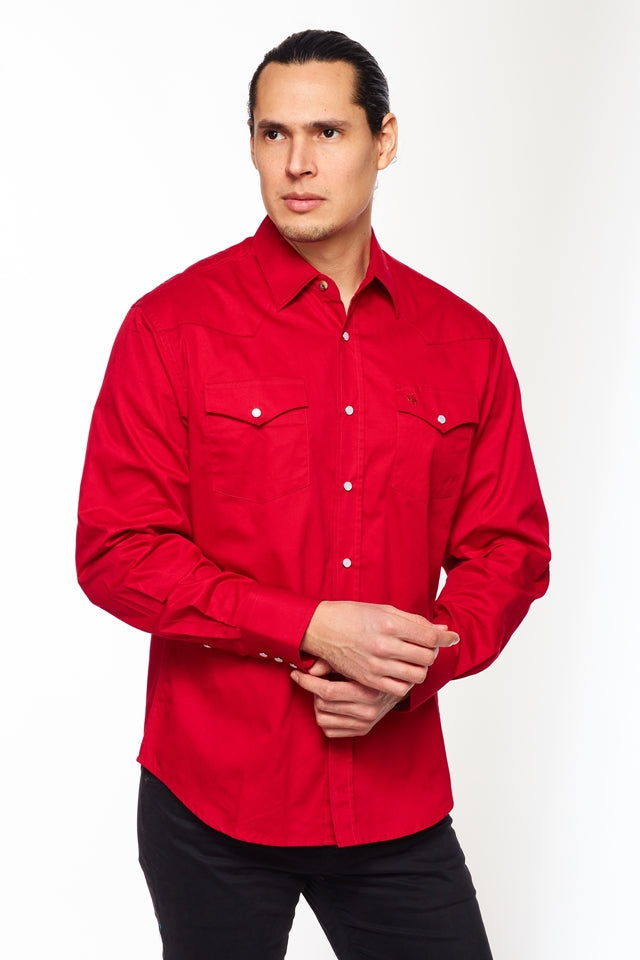 Men's Western Solid Twill Shirt-AC108L-RED - Rodeo Clothing wholesale 