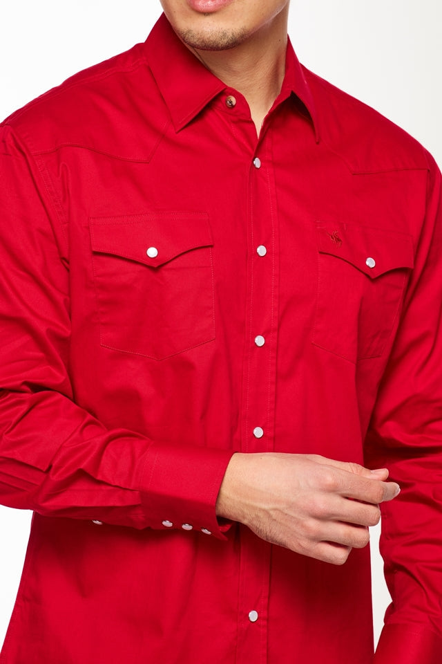 Men's Western Solid Twill Shirt-AC108L-RED - Rodeo Clothing wholesale 