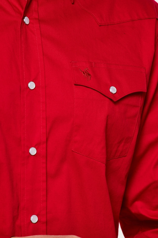 Men's Western Solid Twill Shirt-AC108L-RED - Rodeo Clothing wholesale 