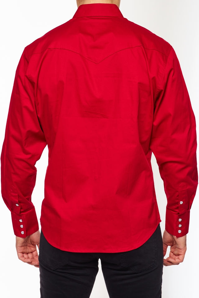 Men's Western Solid Twill Shirt-AC108L-RED - Rodeo Clothing wholesale 