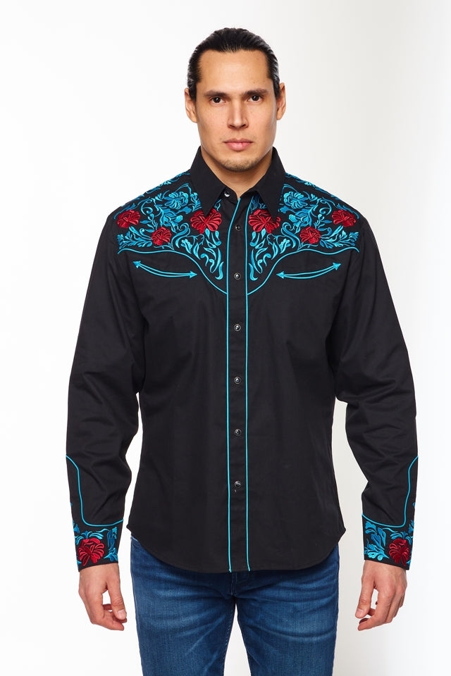Men's Western Cowboy Embroidery Shirt-PS500L-553 - Rodeo Clothing wholesale 