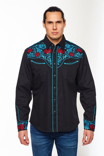 Men's Western Cowboy Embroidery Shirt-PS500L-553 - Rodeo Clothing wholesale 