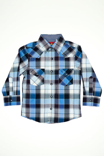 Boy's Western Pearl Snap Button Plaid Shirt-PS400K-468 - Rodeo Clothing wholesale 