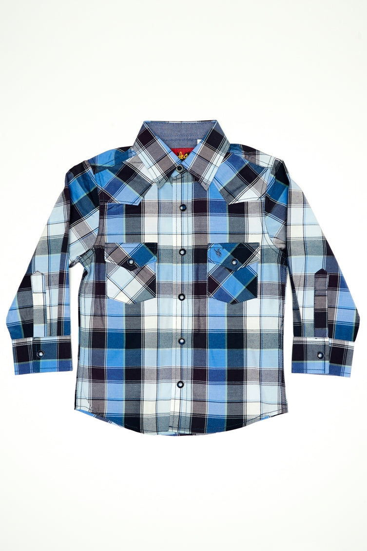 Boy's Western Pearl Snap Button Plaid Shirt-PS400K-468 - Rodeo Clothing wholesale 