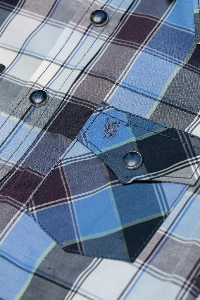 Boy's Western Pearl Snap Button Plaid Shirt-PS400K-468 - Rodeo Clothing wholesale 