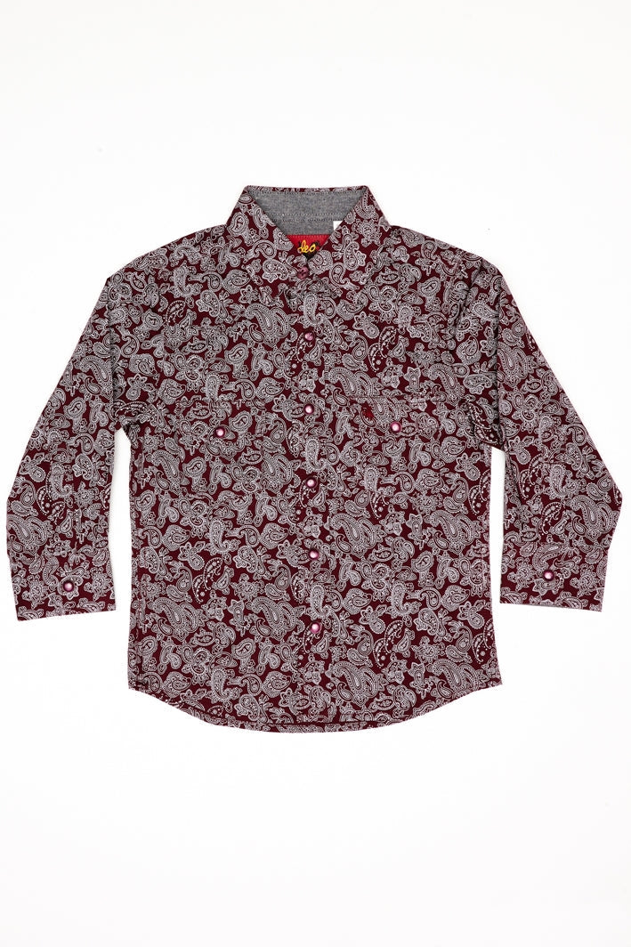 Kids Western Pearl Snaps Print Shirt-PS100K-112 - Rodeo Clothing wholesale 