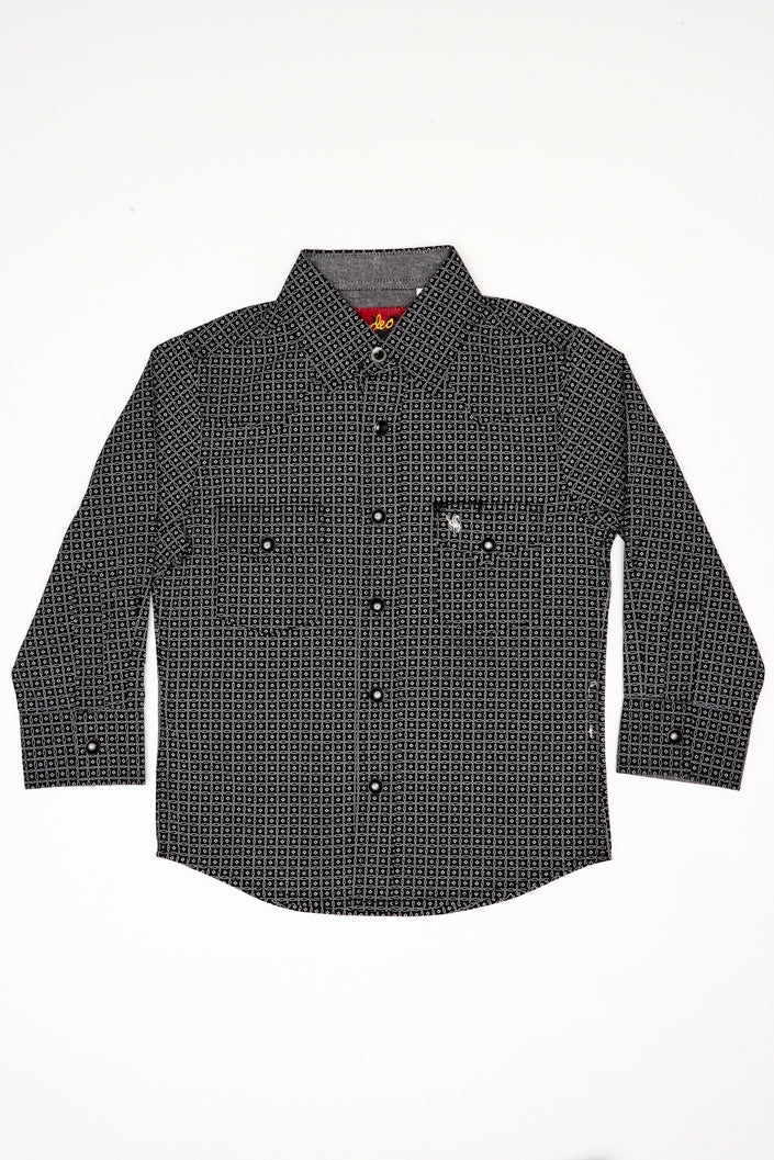 Kids Western Pearl Snaps Print Shirt-PS100K-126 - Rodeo Clothing wholesale 