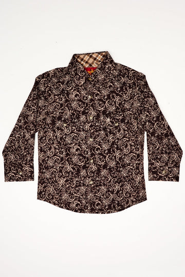 Kids Western Pearl Snaps Print Shirt-PS100K-127 - Rodeo Clothing wholesale 