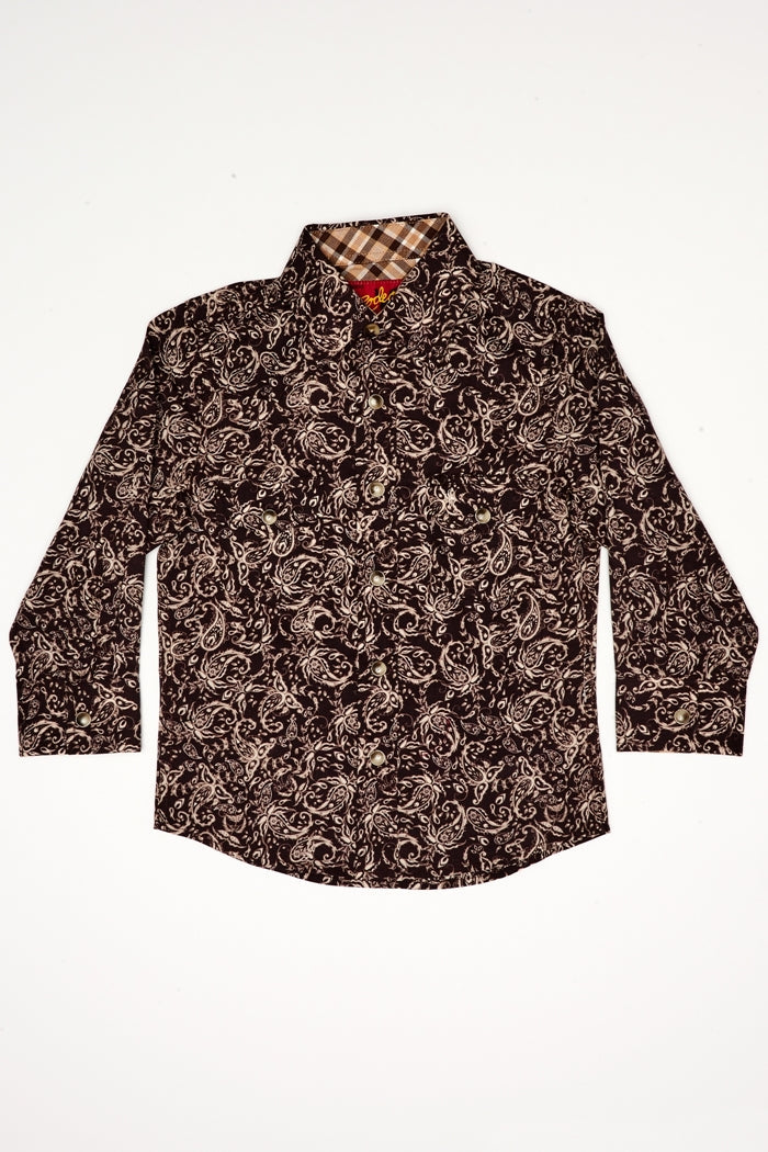 Kids Western Pearl Snaps Print Shirt-PS100K-127 - Rodeo Clothing wholesale 