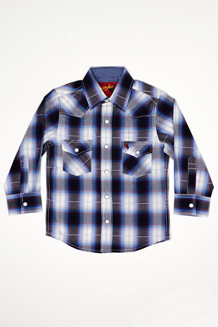 Boy's Western Pearl Snap Button Plaid Shirt-PS400K-470 - Rodeo Clothing wholesale 