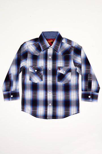 Boy's Western Pearl Snap Button Plaid Shirt-PS400K-470 - Rodeo Clothing wholesale 