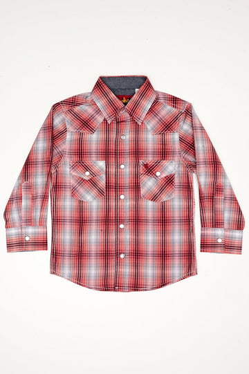 Boy's Western Pearl Snap Button Plaid Shirt-PS400K-438 - Rodeo Clothing wholesale 