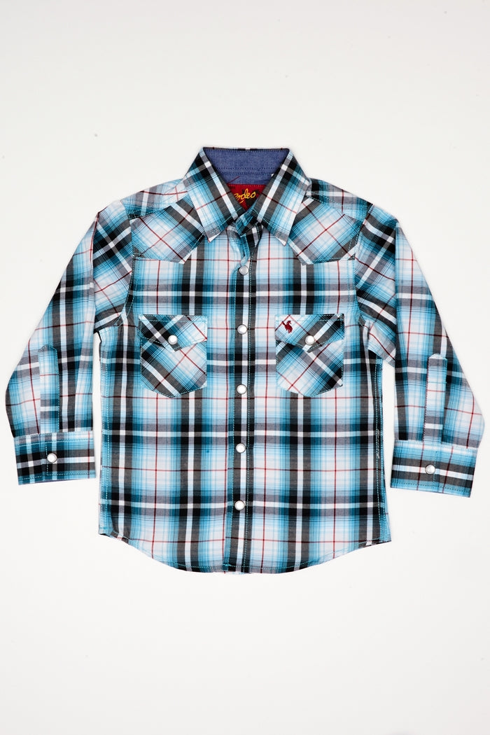 Boy's Western Pearl Snap Button Plaid Shirt-PS400K-493 - Rodeo Clothing wholesale 