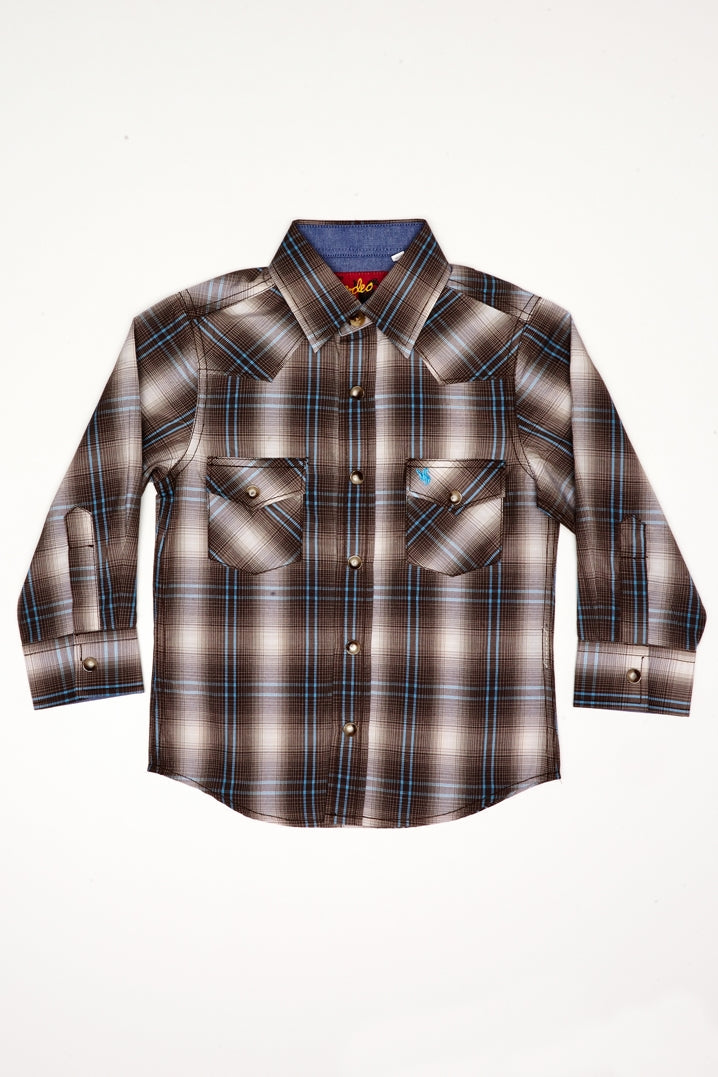 Boy's Western Pearl Snap Button Plaid Shirt-PS400K-461 - Rodeo Clothing wholesale 