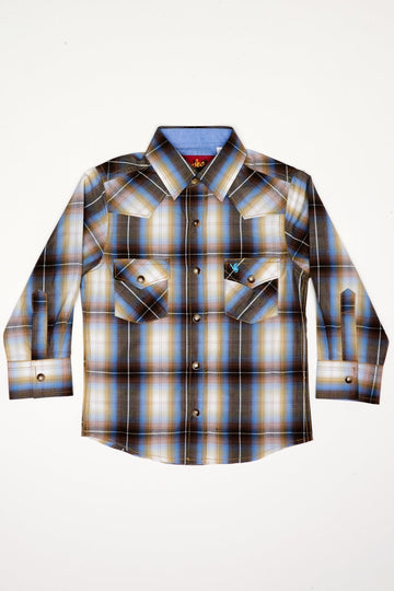 Boy's Western Pearl Snap Button Plaid Shirt-PS400K-492 - Rodeo Clothing wholesale 