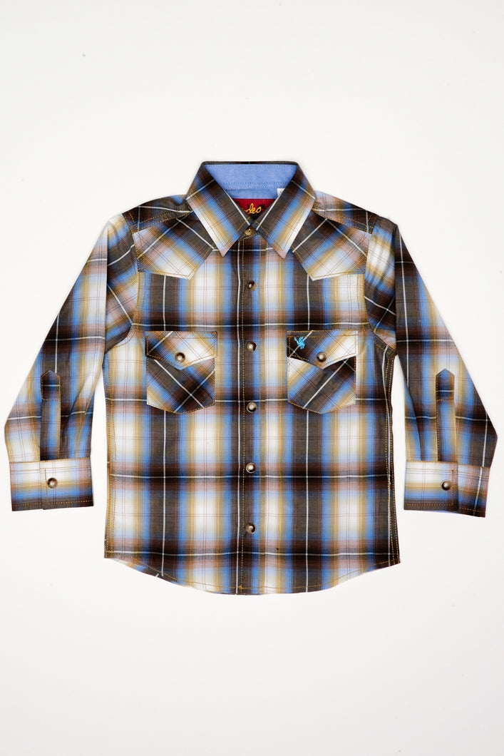 Boy's Western Pearl Snap Button Plaid Shirt-PS400K-492 - Rodeo Clothing wholesale 