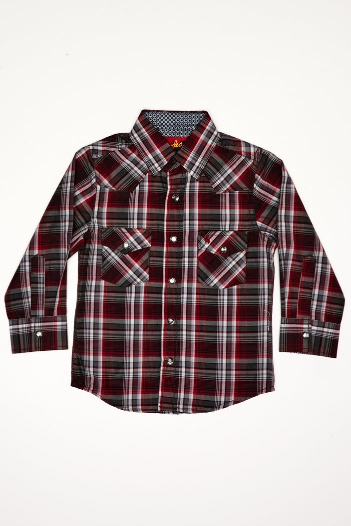 Boy's Western Pearl Snap Button Plaid Shirt-PS400K-477 - Rodeo Clothing wholesale 