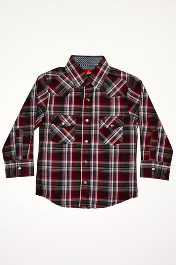 Boy's Western Pearl Snap Button Plaid Shirt-PS400K-477 - Rodeo Clothing wholesale 