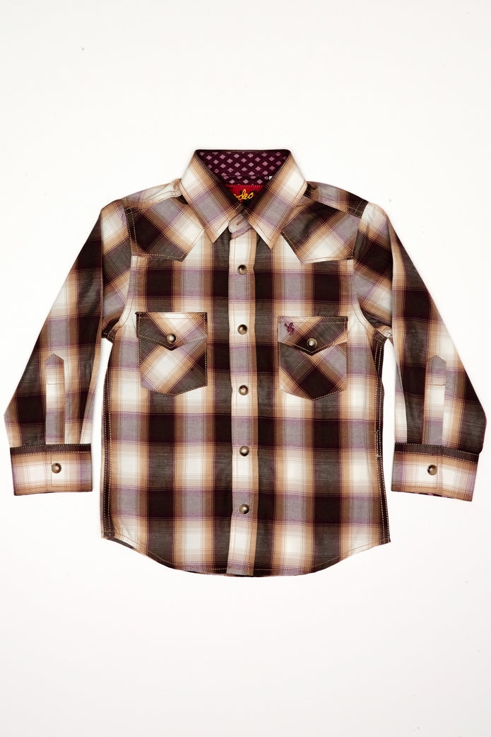Boy's Western Pearl Snap Button Plaid Shirt-PS400K-474 - Rodeo Clothing wholesale 