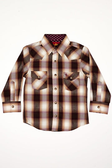 Boy's Western Pearl Snap Button Plaid Shirt-PS400K-474 - Rodeo Clothing wholesale 