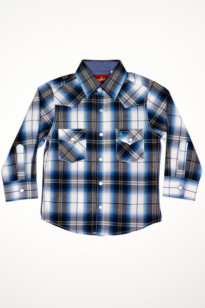 Boy's Western Pearl Snap Button Plaid Shirt-PS400K-471 - Rodeo Clothing wholesale 