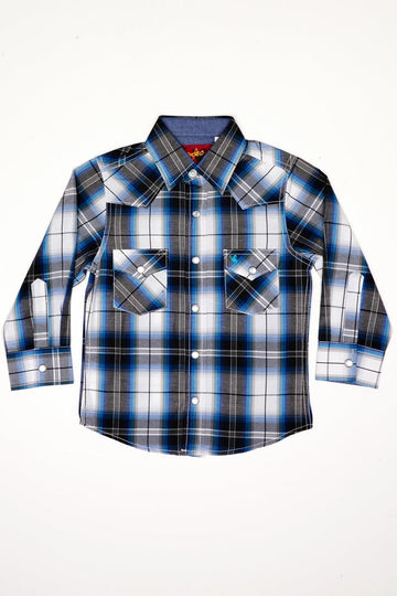 Boy's Western Pearl Snap Button Plaid Shirt-PS400K-471 - Rodeo Clothing wholesale 