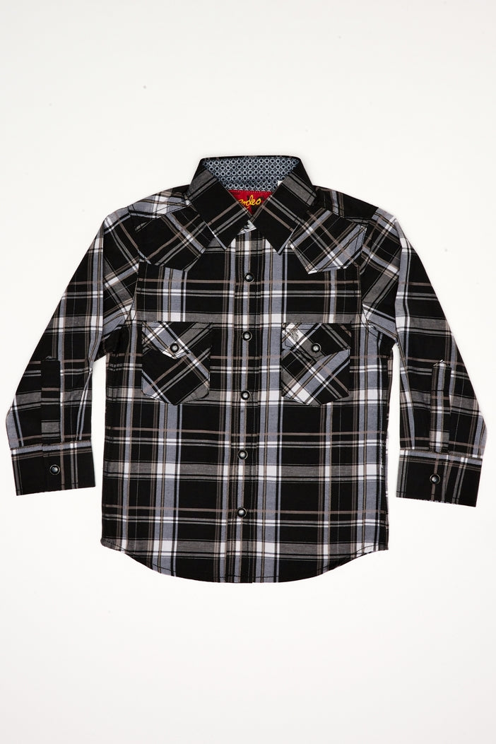 Boy's Western Pearl Snap Button Plaid Shirt-PS400K-476 - Rodeo Clothing wholesale 