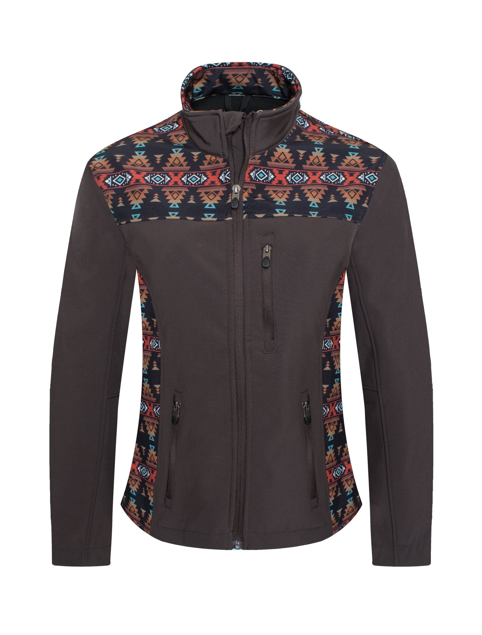 Women's Western Aztec Print Jacket -LJ650EMB-AZ-BROWN-RUST