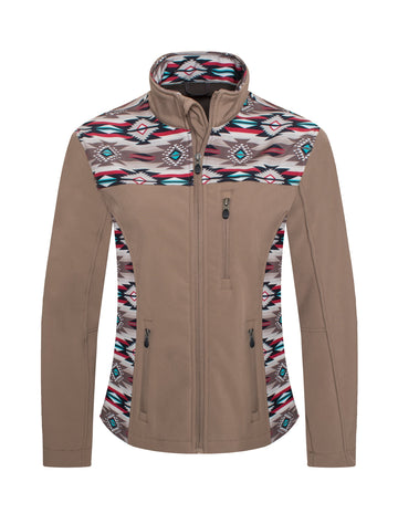 Women's Western Aztec Print Jacket-LJ650EMB-AZ-KHAKI-BROWN - Rodeo Clothing wholesale 