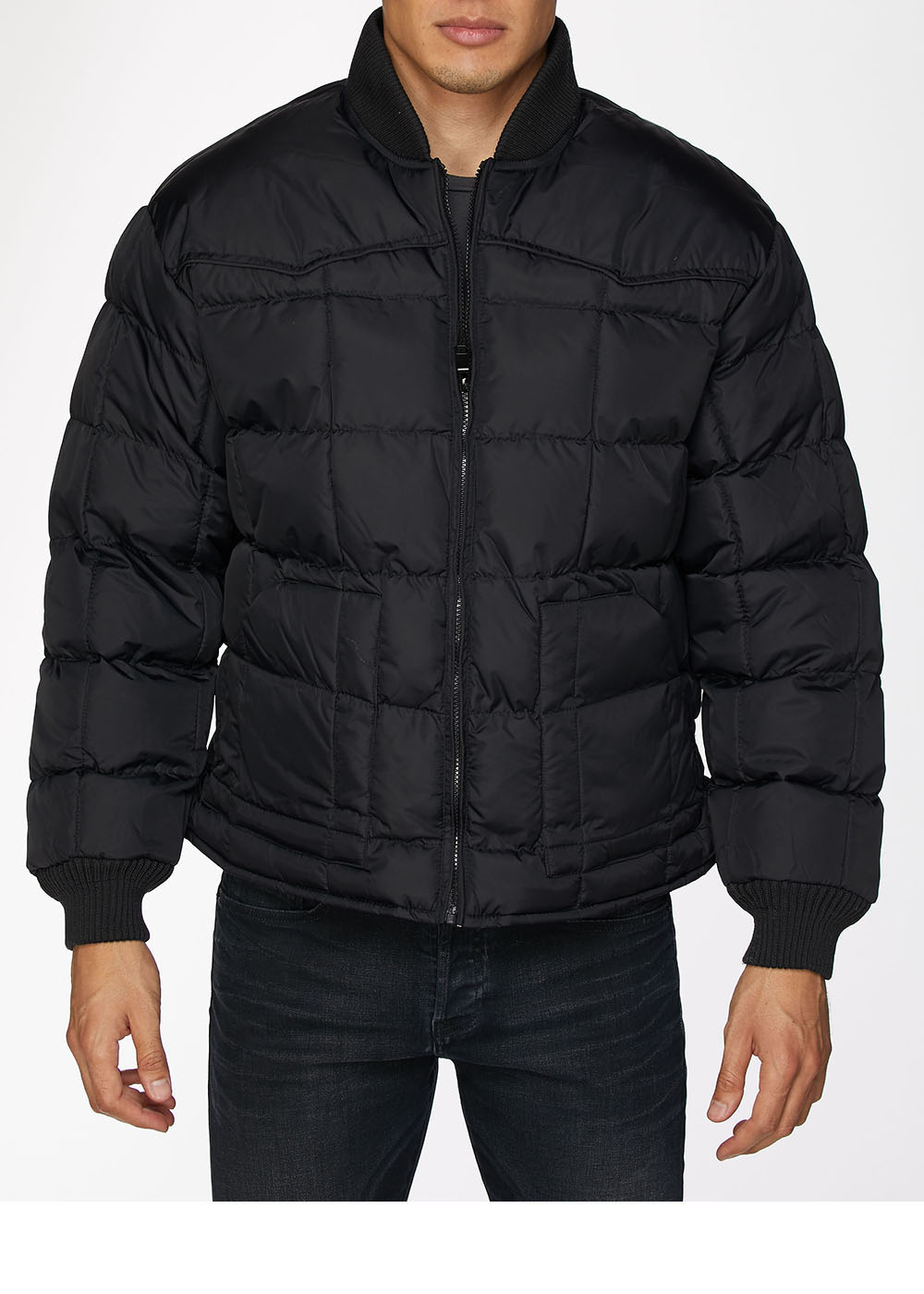 Men's Nylon Quilted Puffer Jacket-NJ629-Black - Rodeo Clothing wholesale 