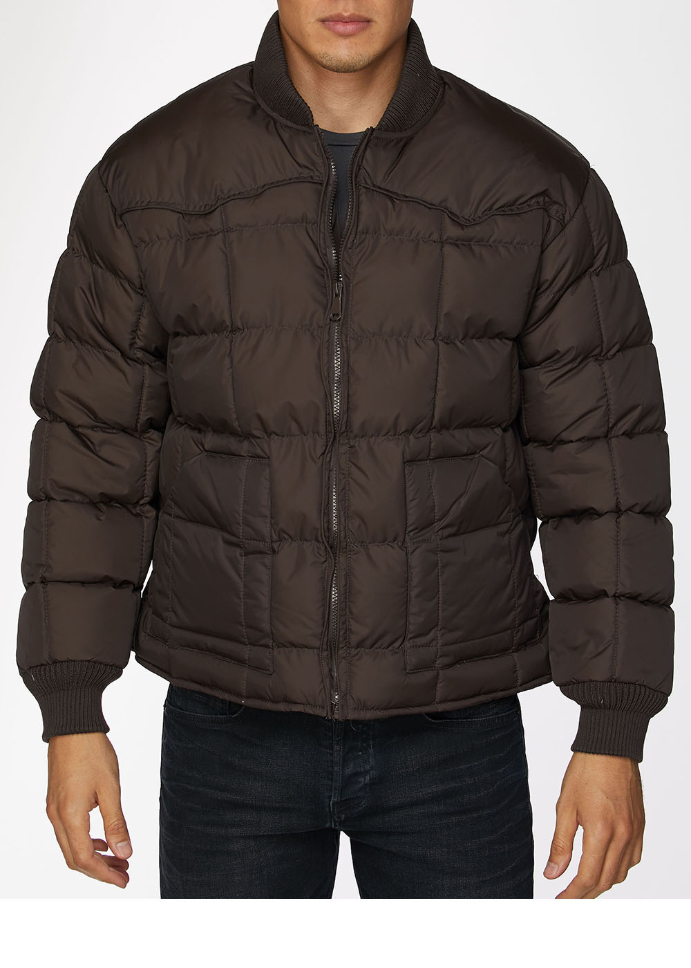 Men's Nylon Quilted Puffer Jacket-NJ629-Brown - Rodeo Clothing wholesale 