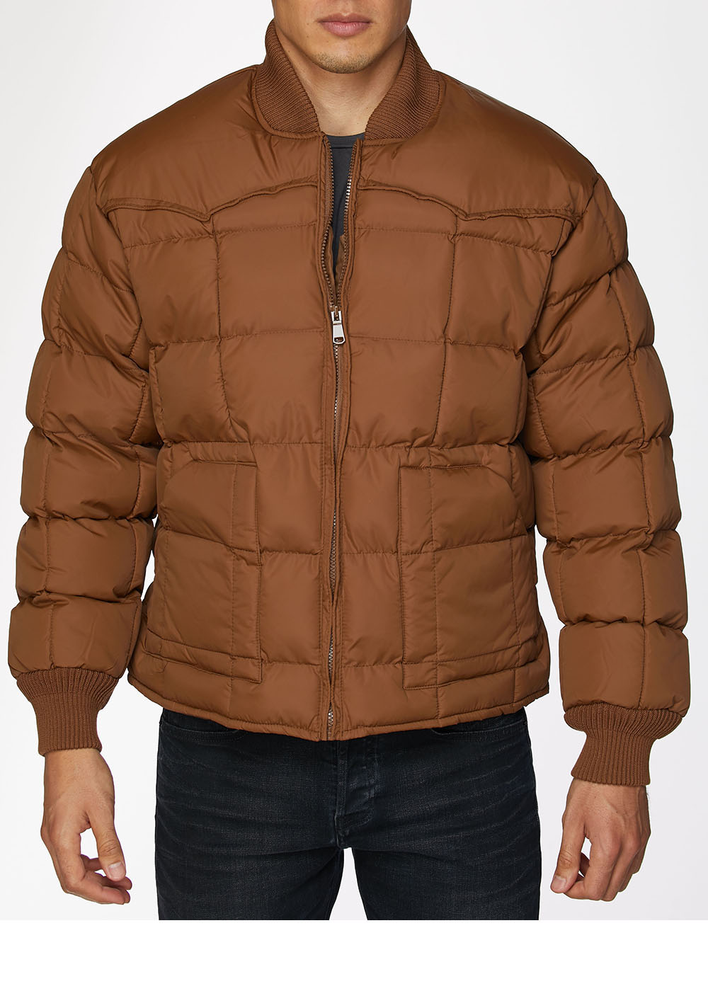 Men's Nylon Quilted Puffer Jacket-NJ629-Cognac - Rodeo Clothing wholesale 