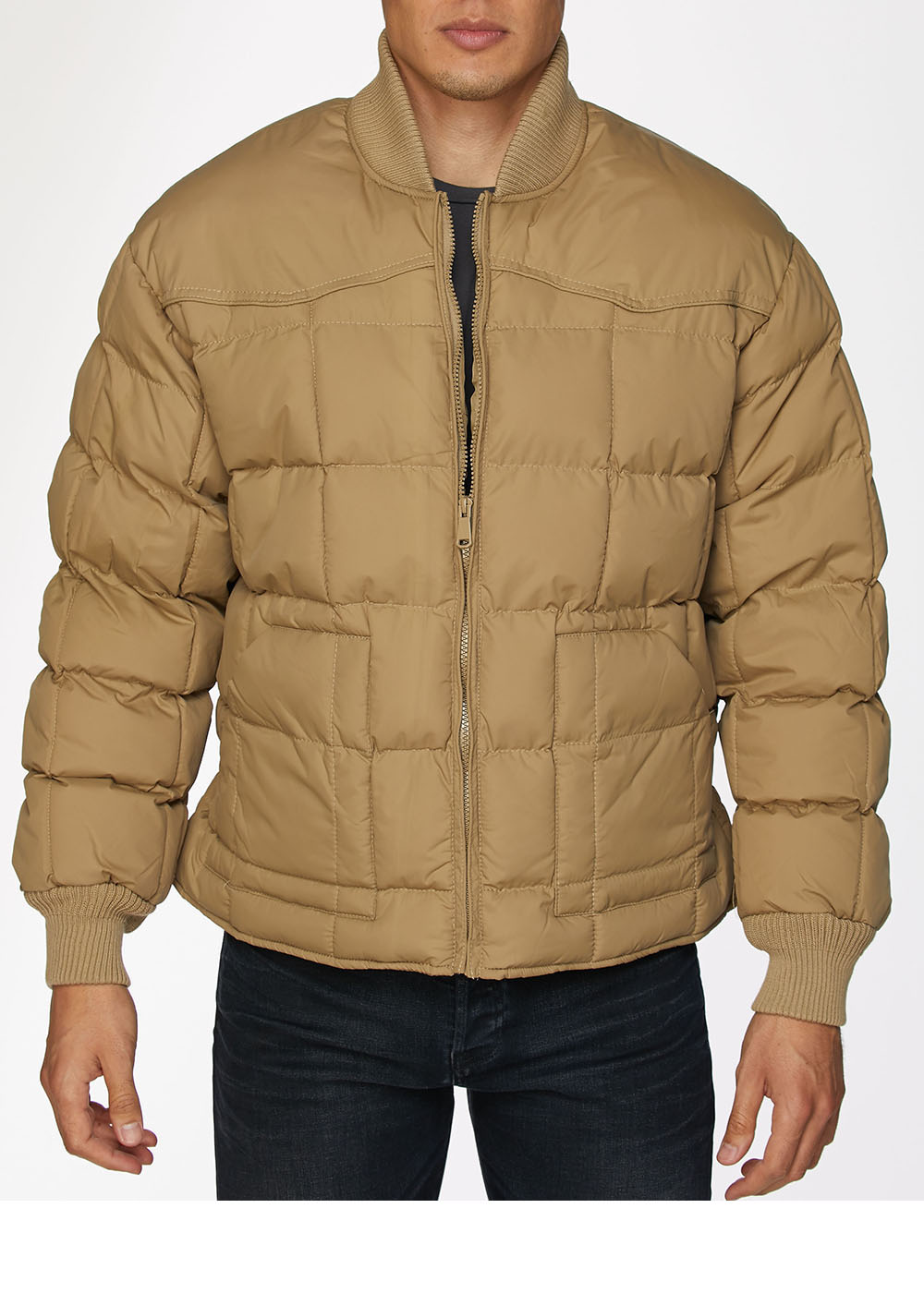 Men's Nylon Quilted Puffer Jacket-NJ629-Khaki - Rodeo Clothing wholesale 