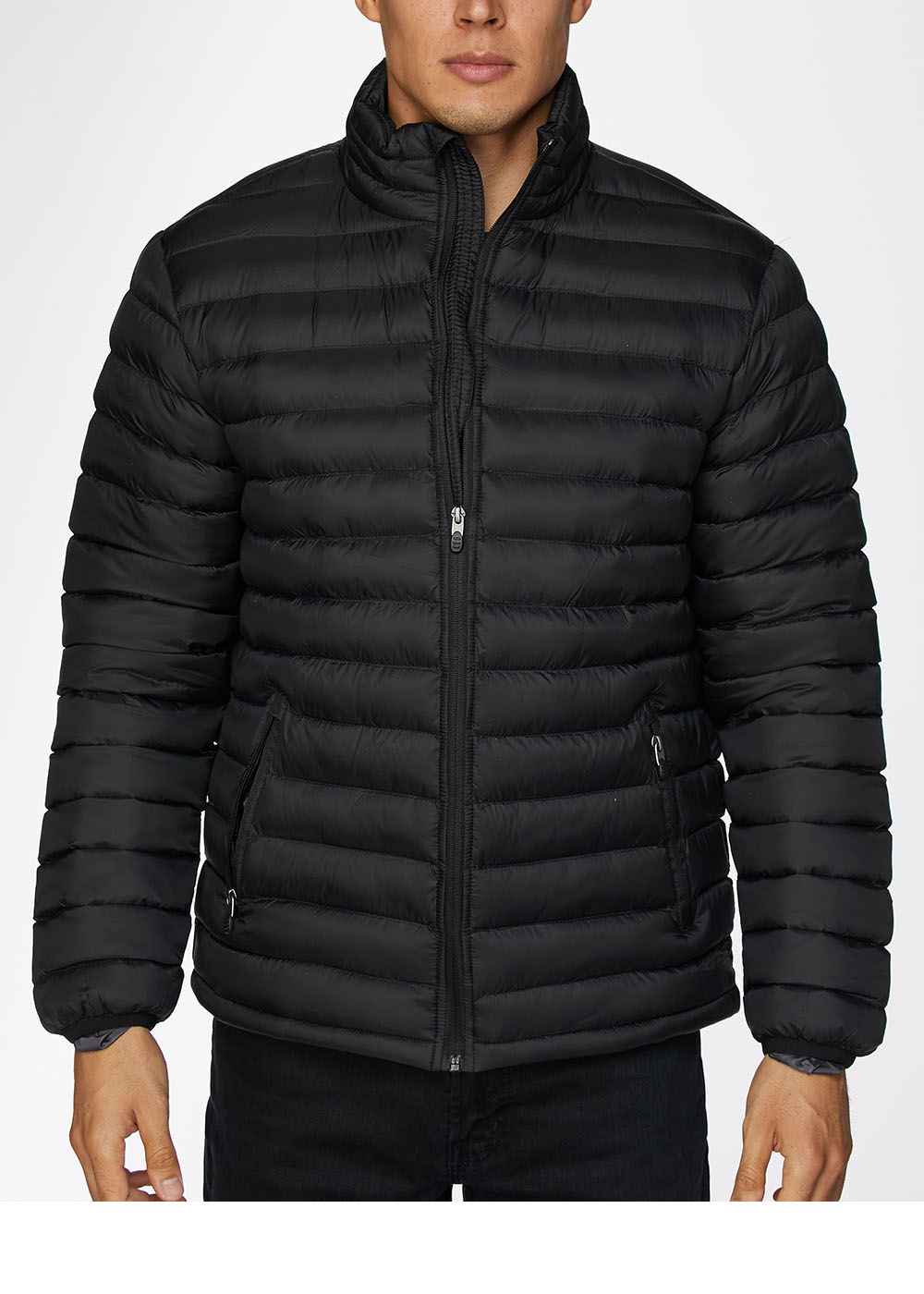 Men's Nylon Quilted Puffer Jacket-NJ640-Black - Rodeo Clothing wholesale 