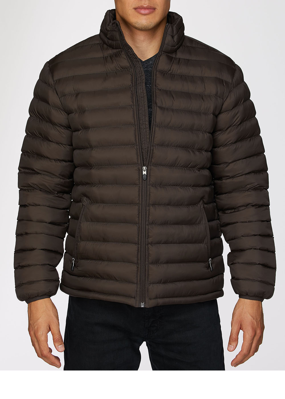 Men's Nylon Quilted Puffer Jacket-NJ640-Brown - Rodeo Clothing wholesale 
