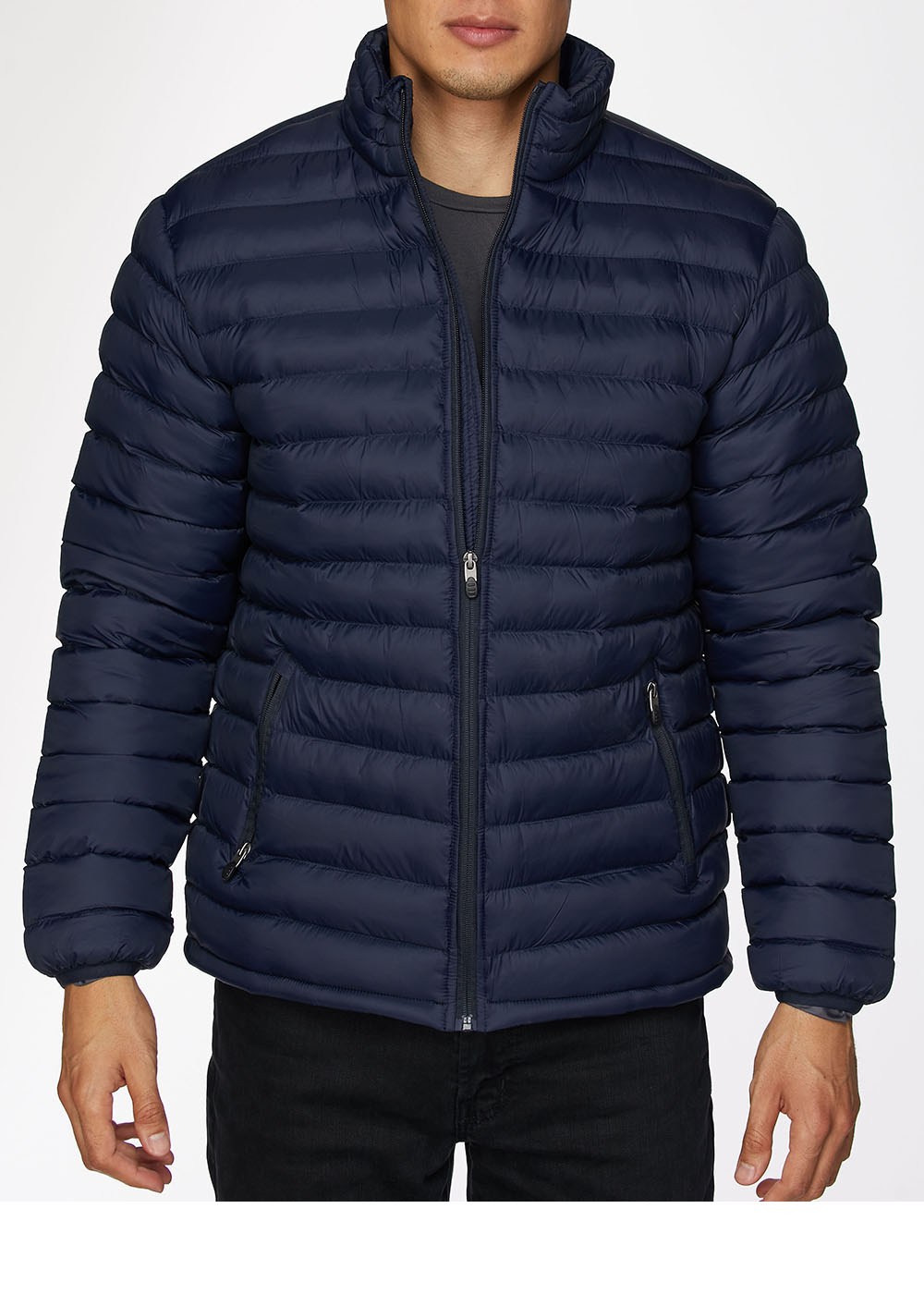 Men's Nylon Quilted Puffer Jacket-NJ640-Navy - Rodeo Clothing wholesale 