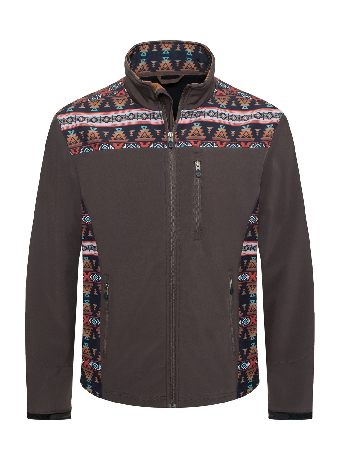 Men's Soft Shell Bonded Jacket With Western Aztec Print-NJ650EMB-AZ-BROWN-RUST - Rodeo Clothing wholesale 