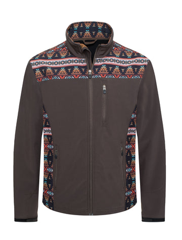 Men's Soft Shell Bonded Jacket With Western Aztec Print-NJ650EMB-AZ-BROWN-RUST - Rodeo Clothing wholesale 